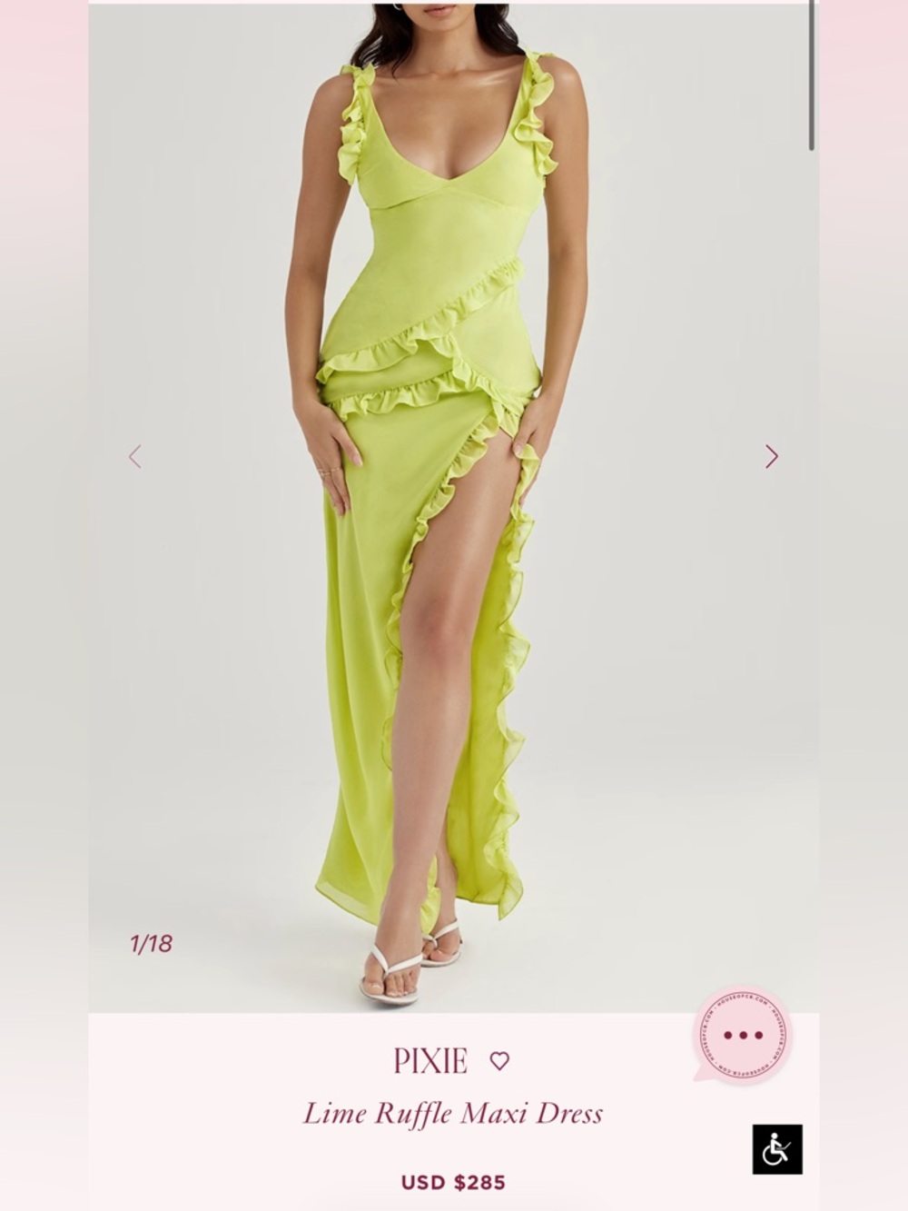 House pf CB Pixi Lime Ruffle Maxi Dres